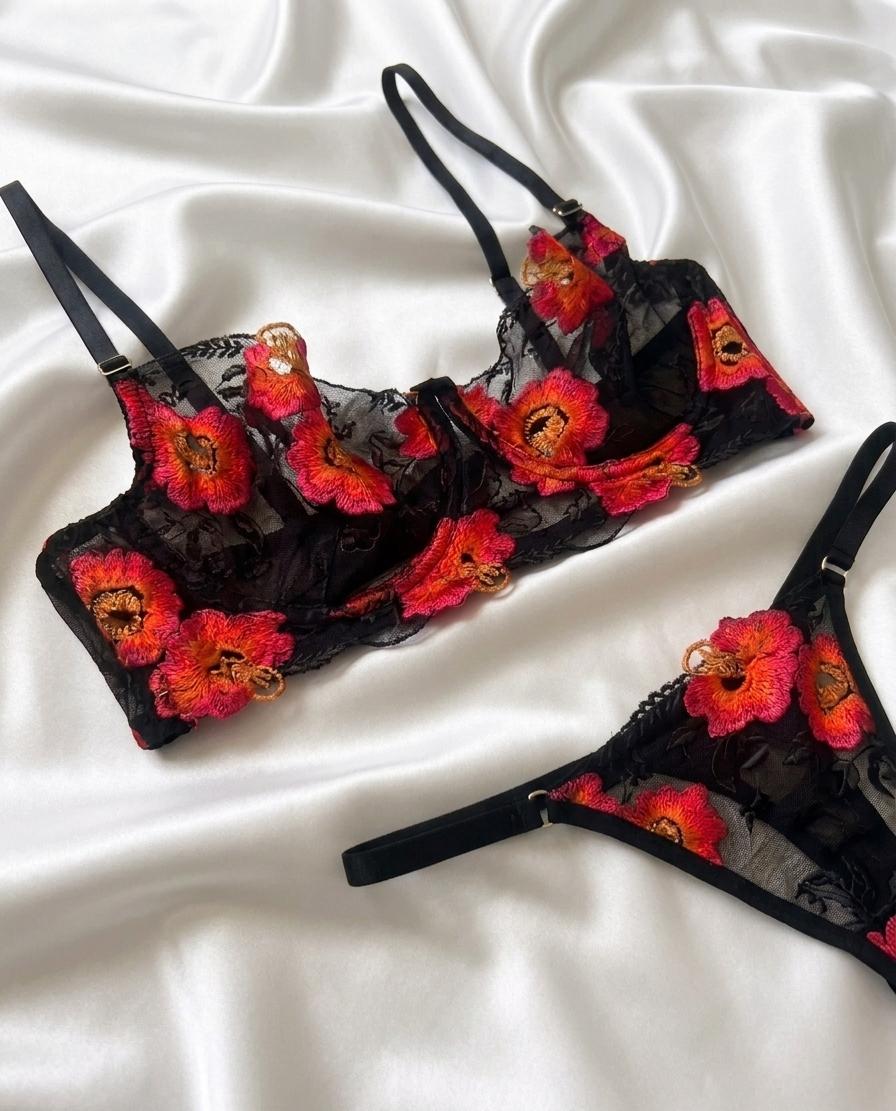 Signature Crimson & Black Lace Set
