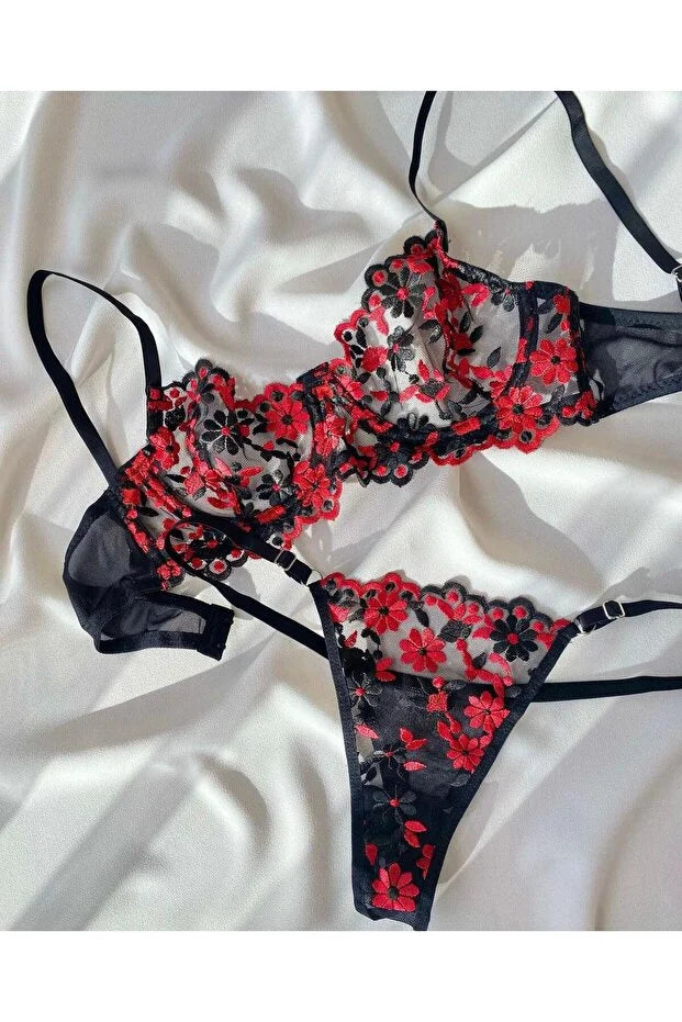 Crimson Noir Lace Set